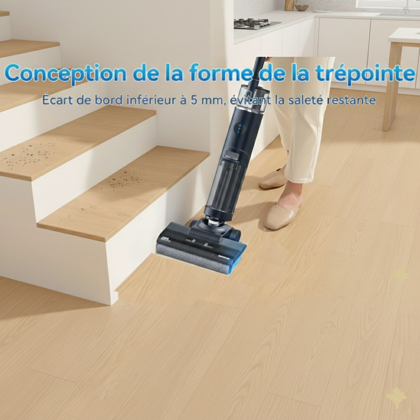 Aspirateur Laveur sans fil JONR ED12 - nettoyage à 5mm des bords.