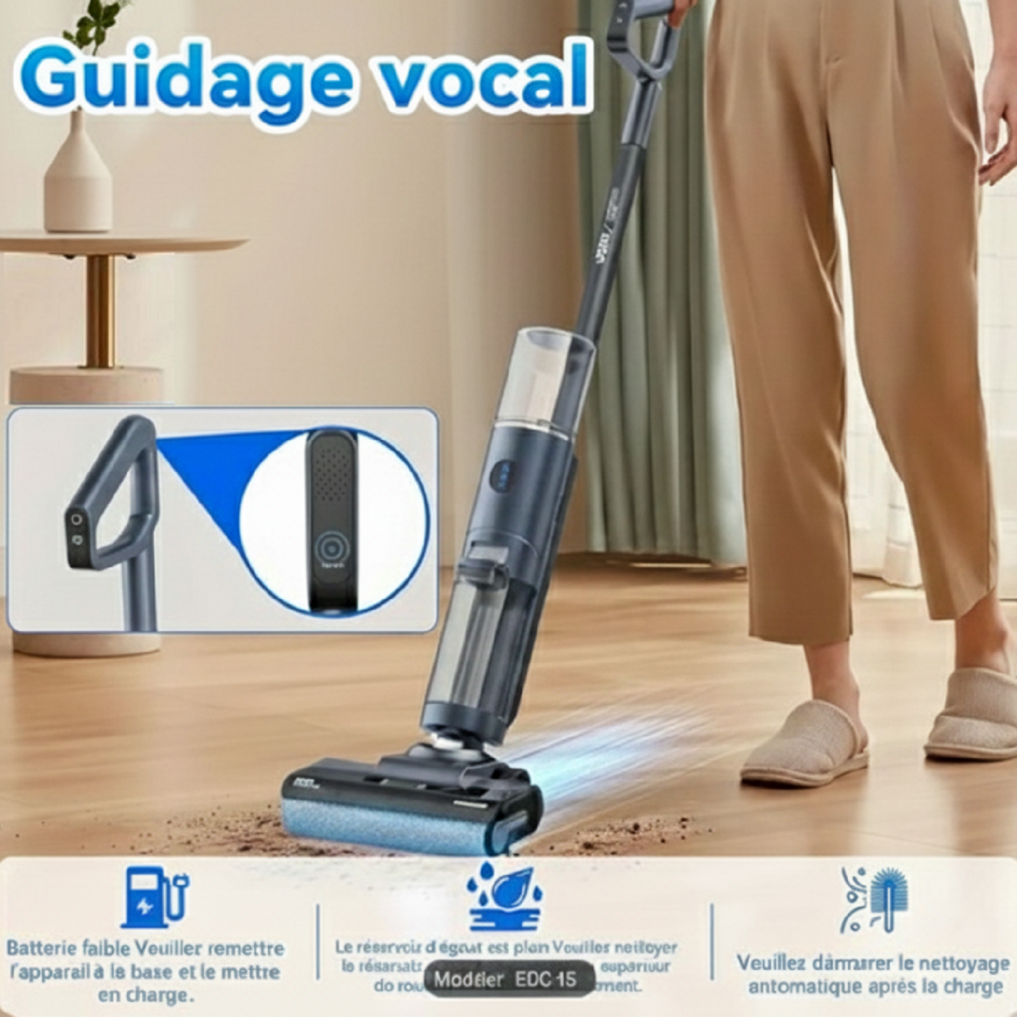 Aspirateur Laveur sans fil JONR ED12 - Informations vocales. Multi langues