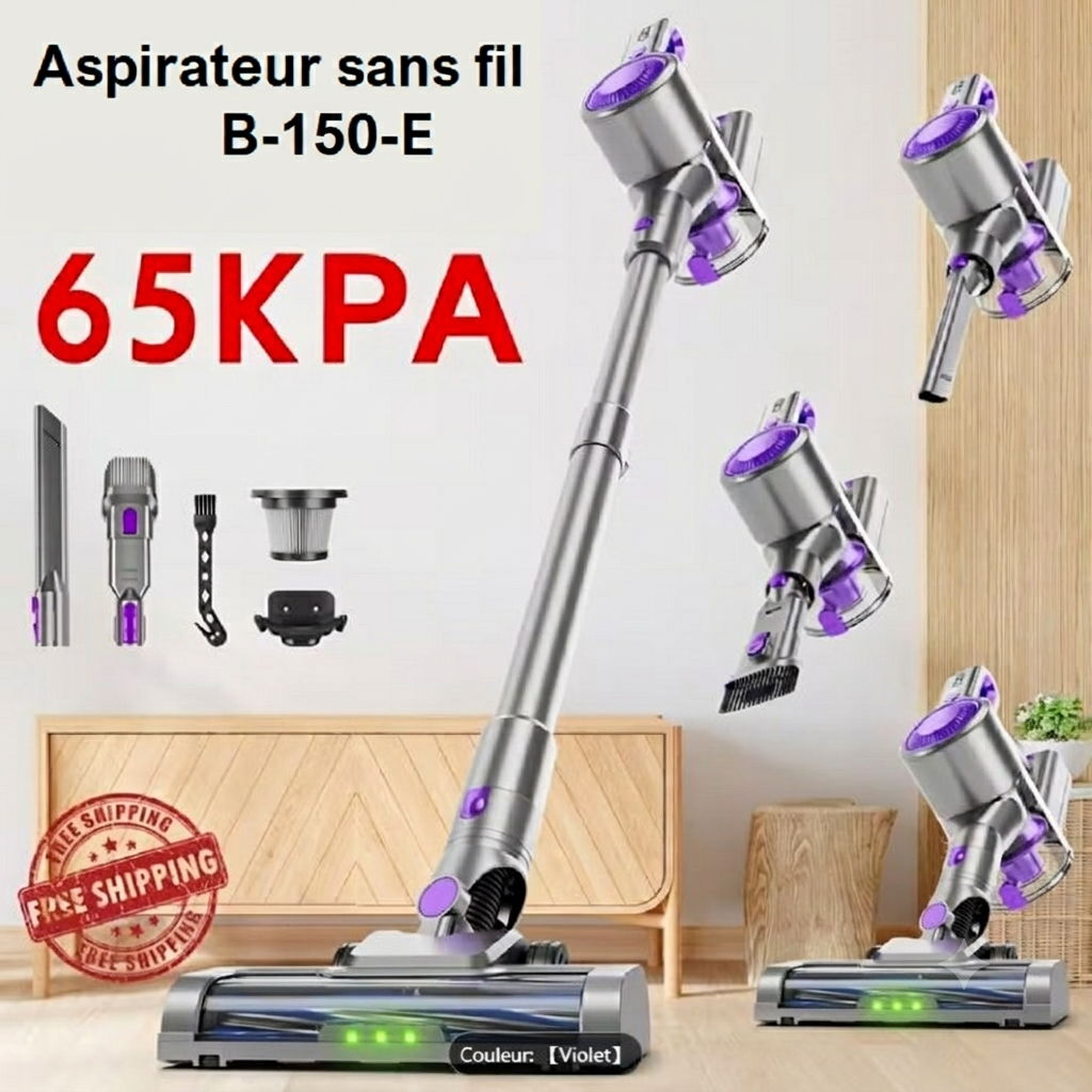 Aspirateur Balai Sans Fil B-150-E – 65 KPA | 50 min | Écran LED | 2 Modes