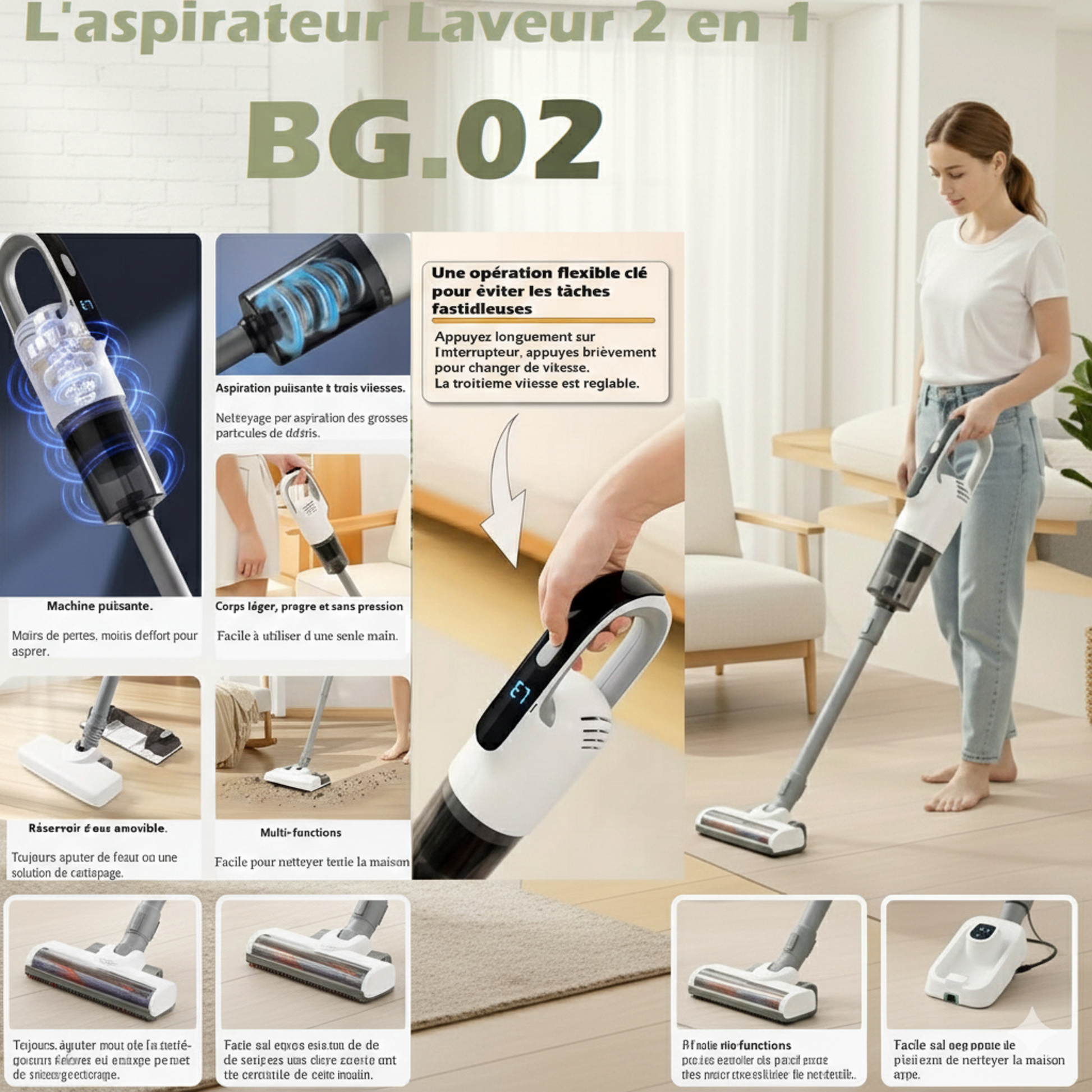 Aspirateur Laveur 2 en 1 First- Modèle BG-02 - Pratique sur tous les sols