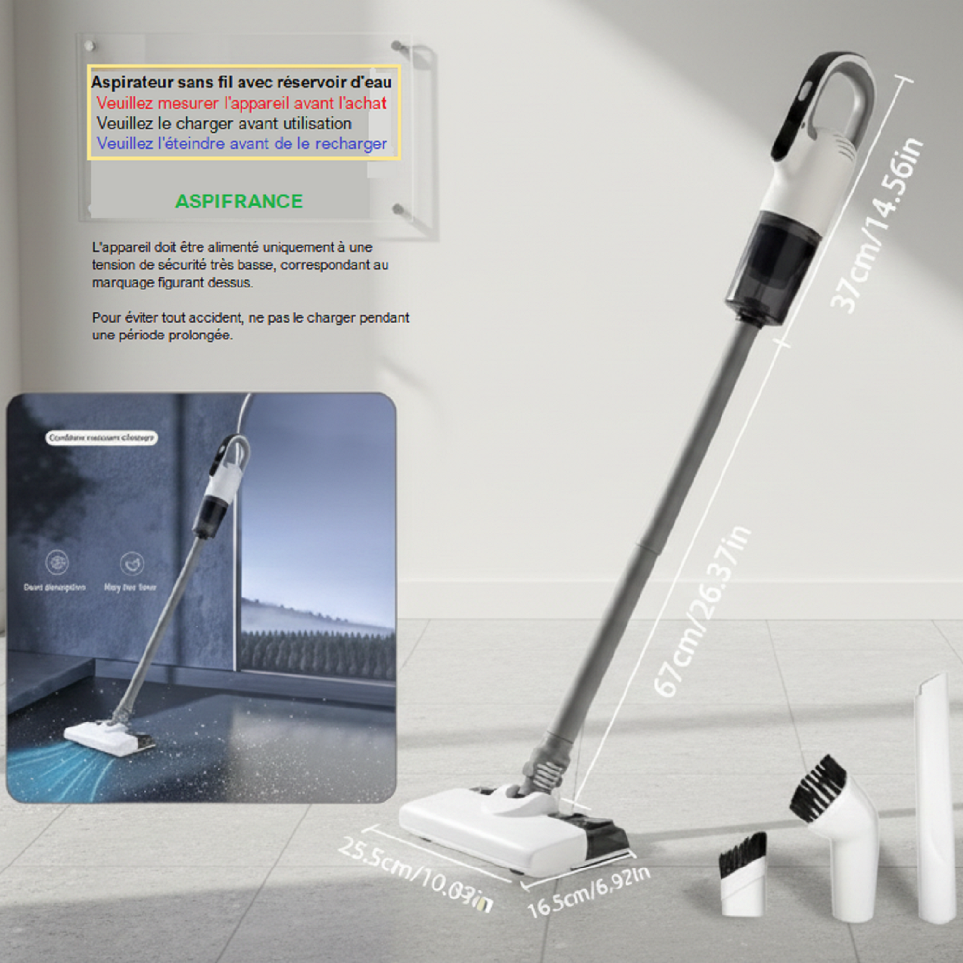 Aspirateur Laveur 2 en 1 First- Modèle BG-02 - Dimensions 