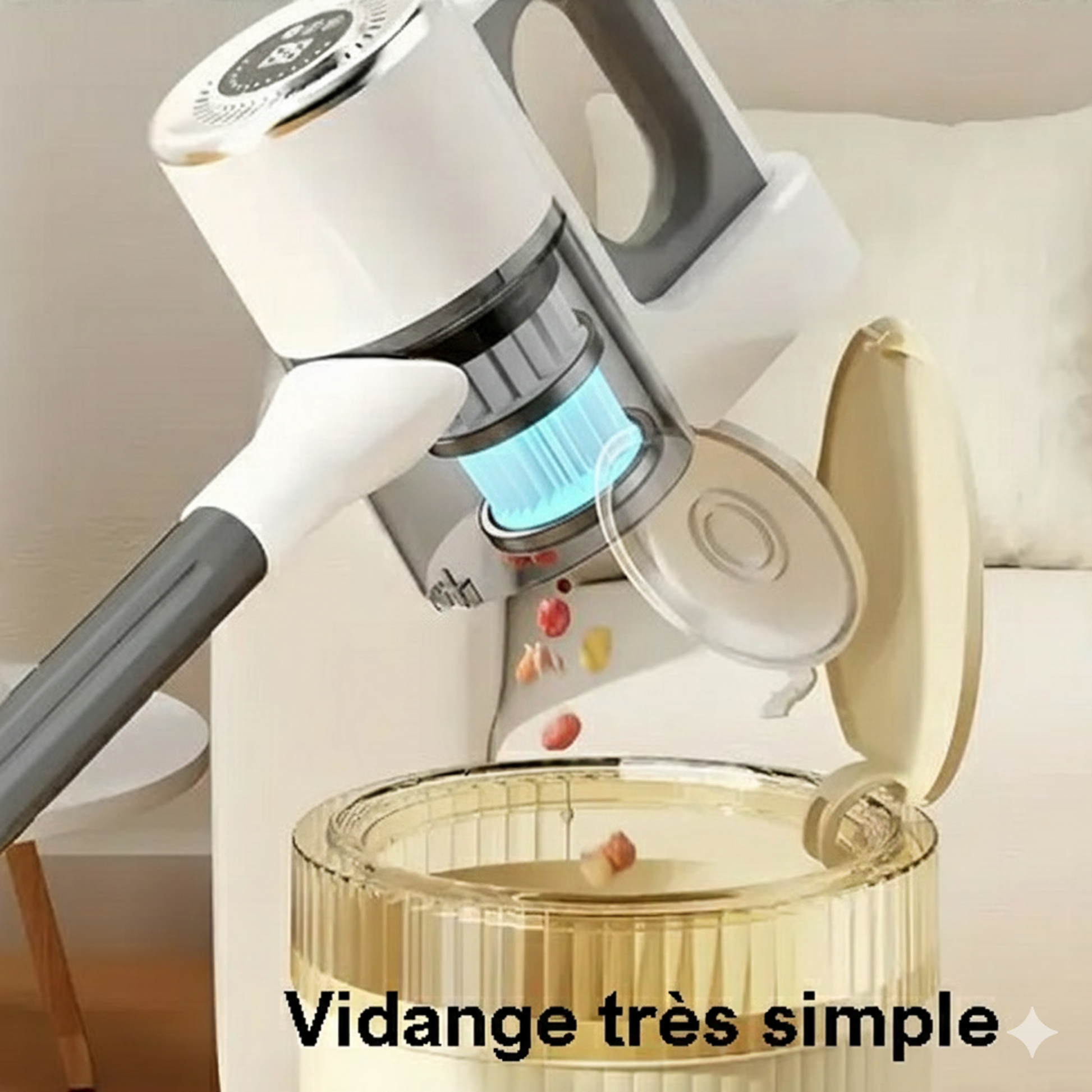 Balai Aspirateur sans fil Dyson - Vidange du réservoir à poussière.