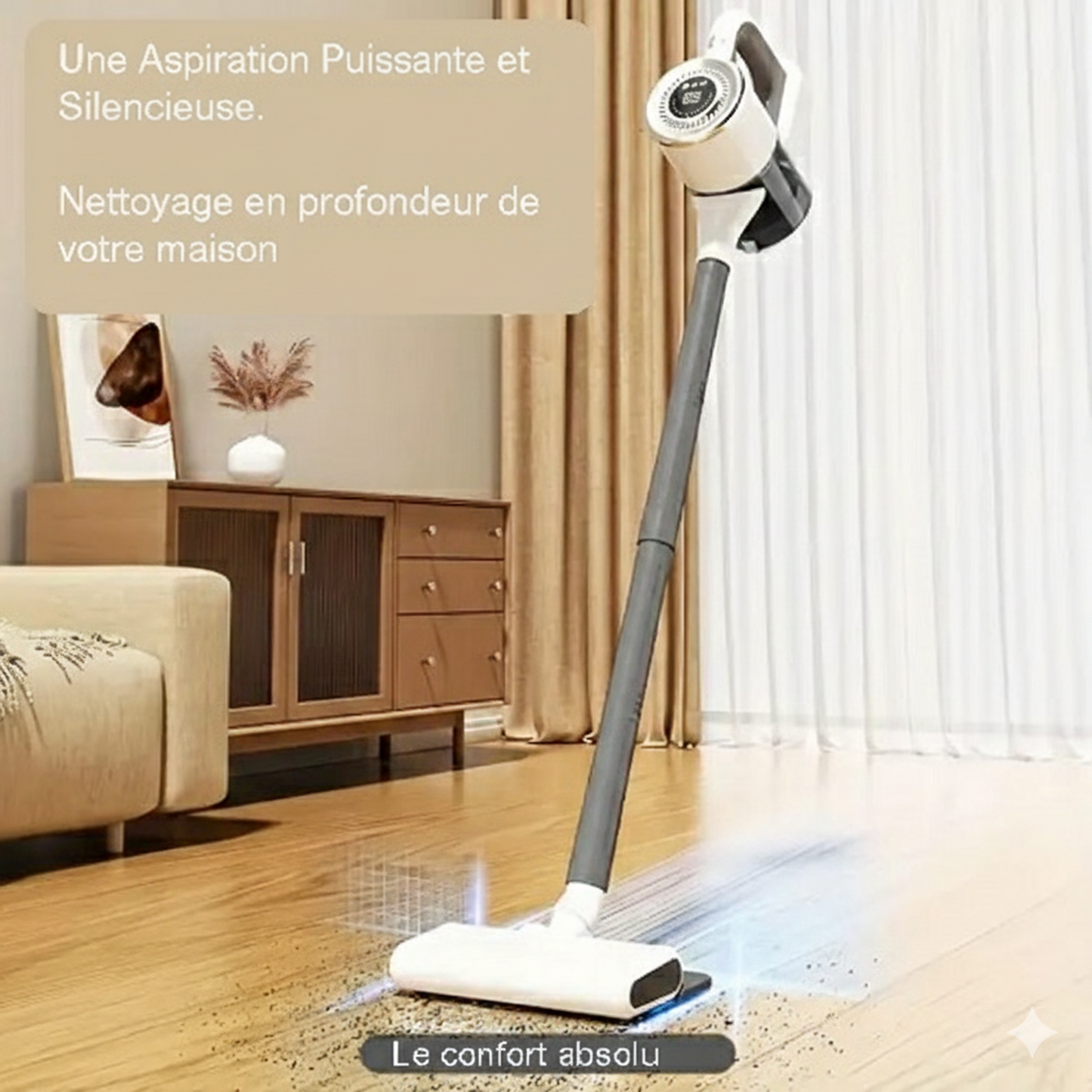 Balai Aspirateur sans fil Dyson - L'aspirateur glisse sur le sol.