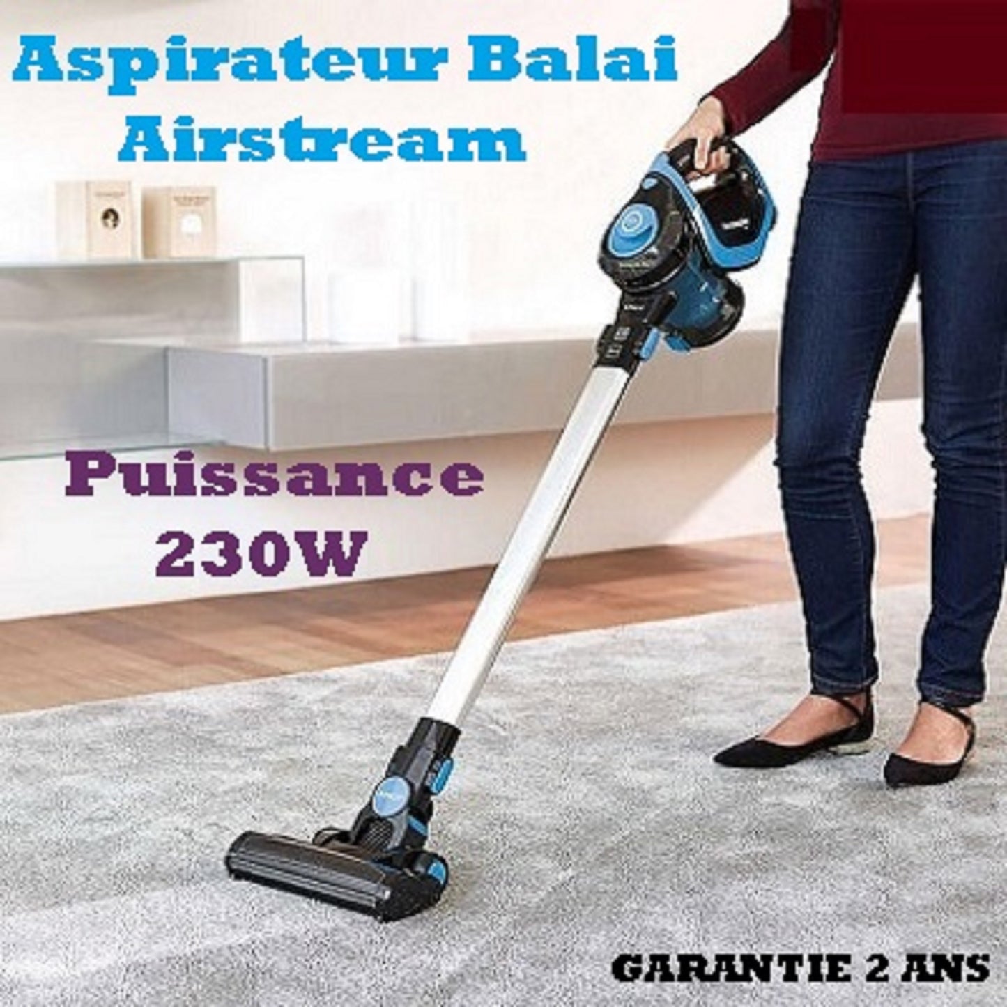 Balai Aspirateur sans fil AIRSTREAM - Aspire sur la moquette. Puissance 230w