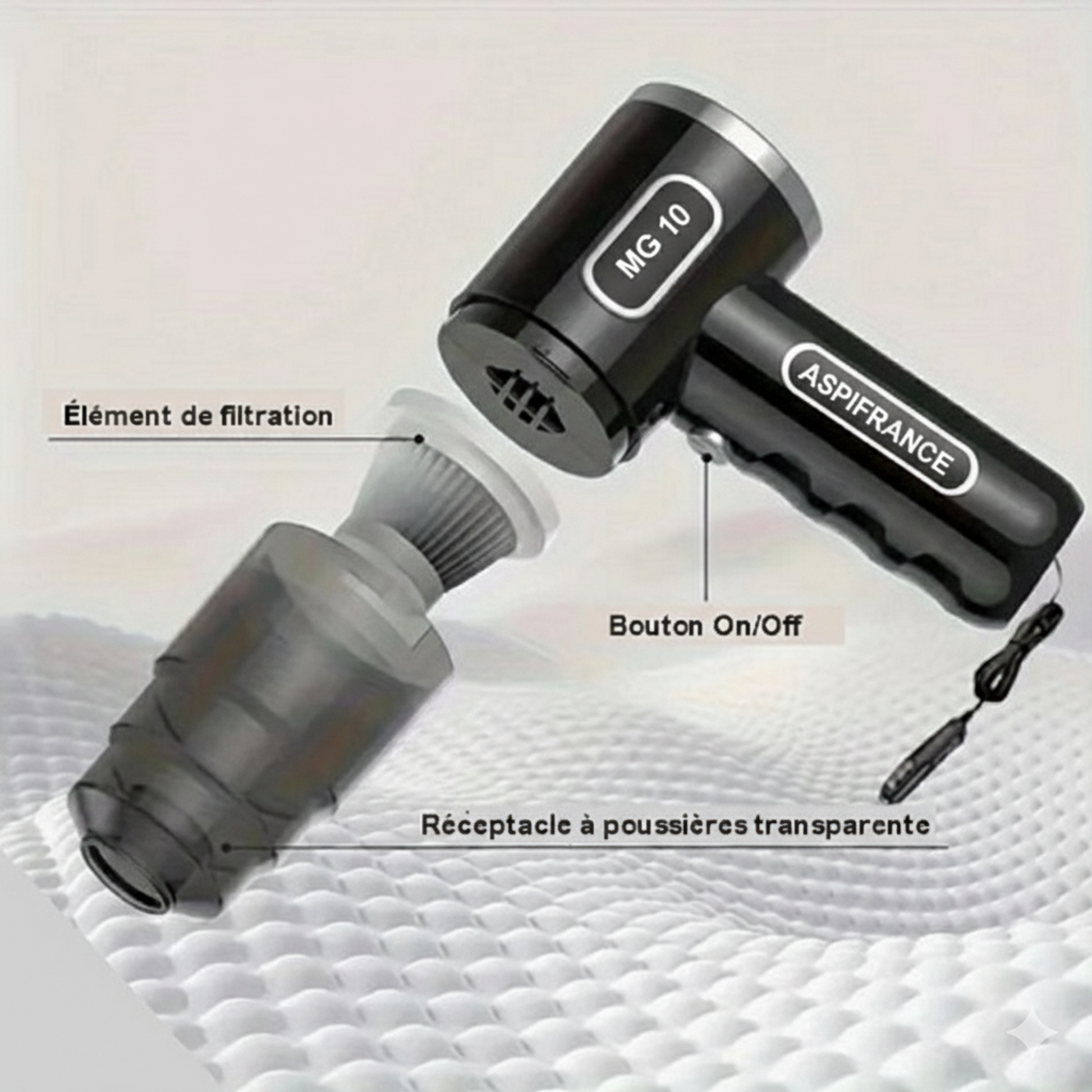 Aspirateur voiture MG-10 une main - utilisation facile | Aspi-France