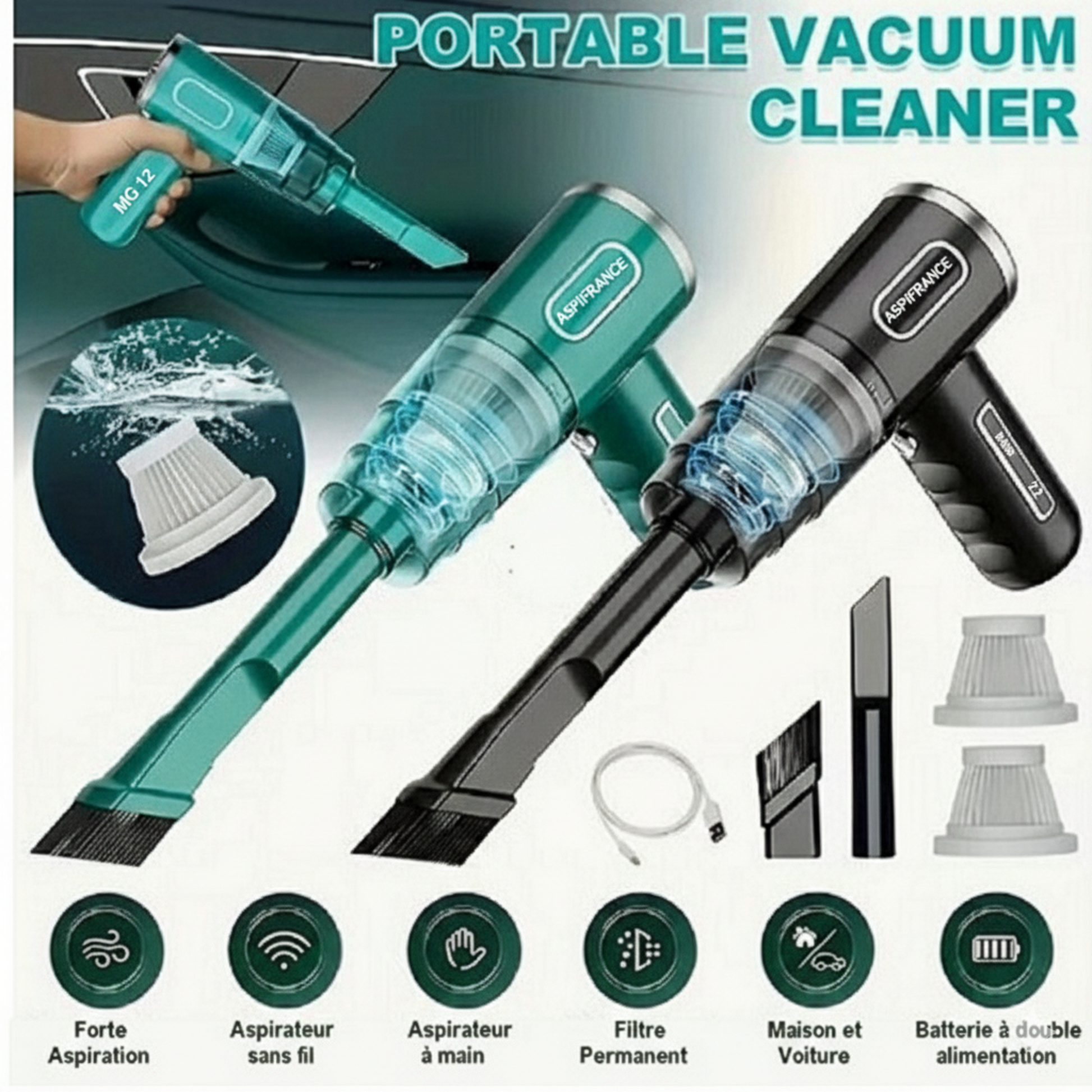 Aspirateur voiture MG-12 en utilisation dans habitacle | Aspi-France