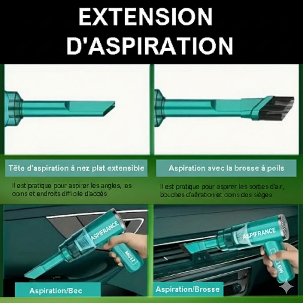 Aspirateur voiture MG-12 en utilisation dans habitacle | Aspi-France