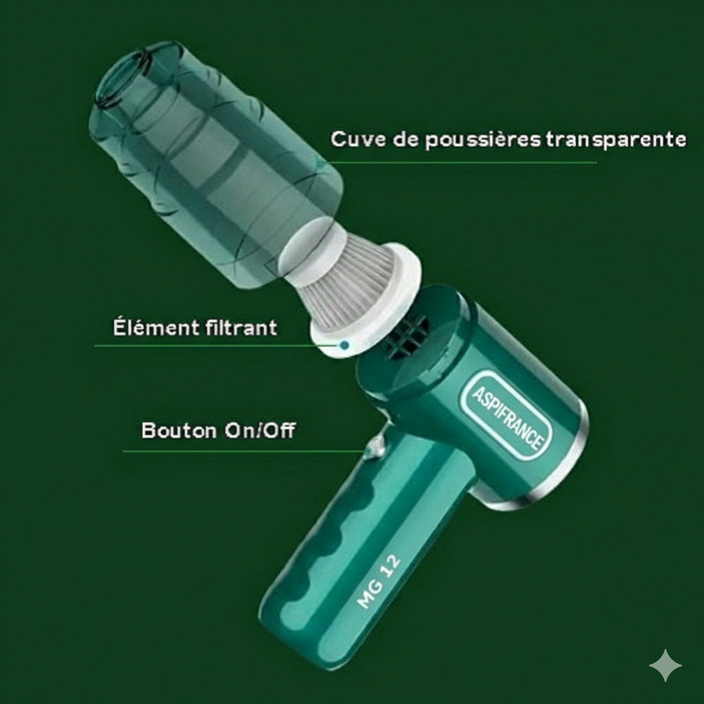 Aspirateur voiture MG-12 en utilisation dans habitacle | Aspi-France