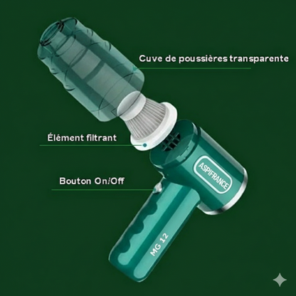 Aspirateur voiture MG-12 en utilisation dans habitacle | Aspi-France