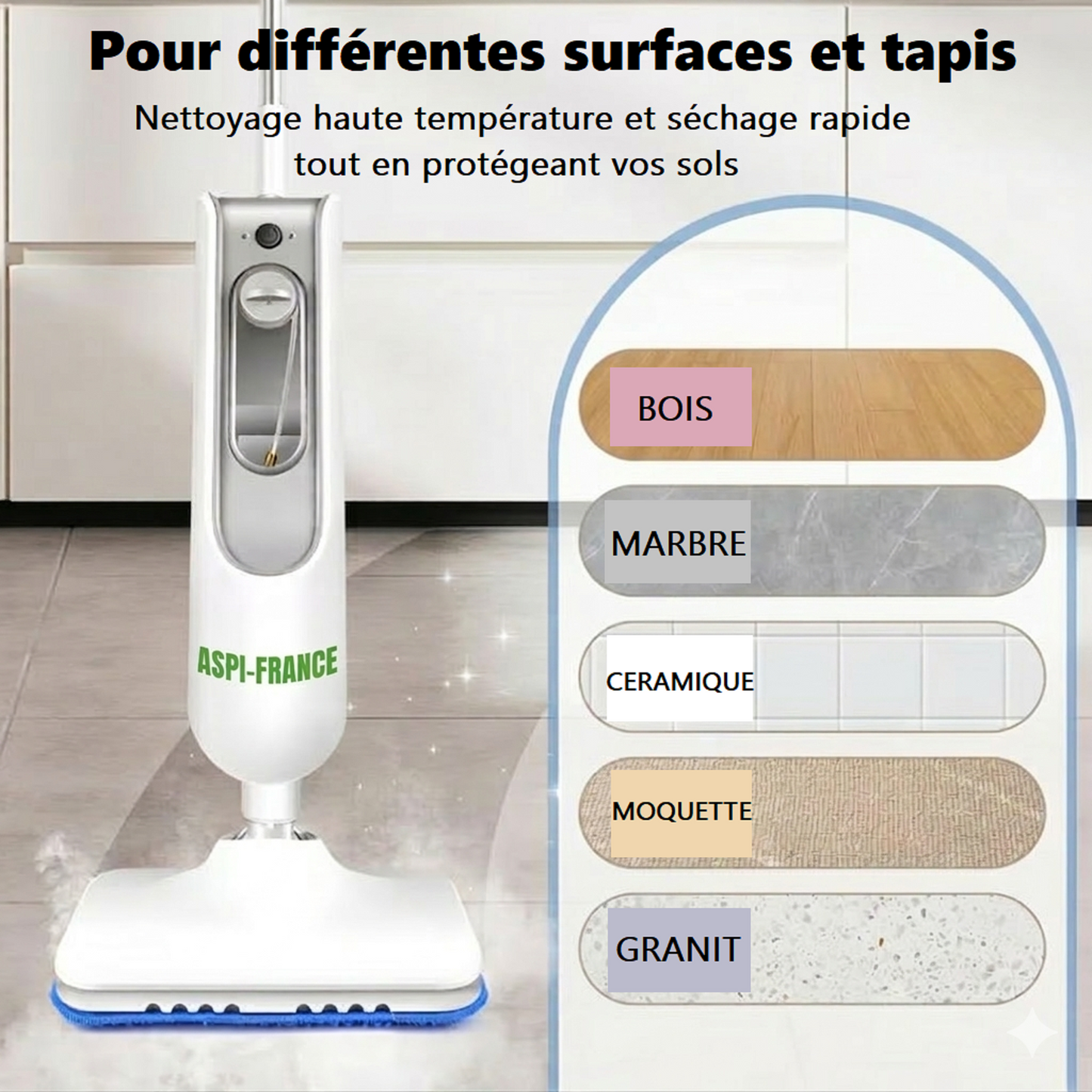 Balai vapeur CD-260 en utilisation sur carrelage | Aspi-France