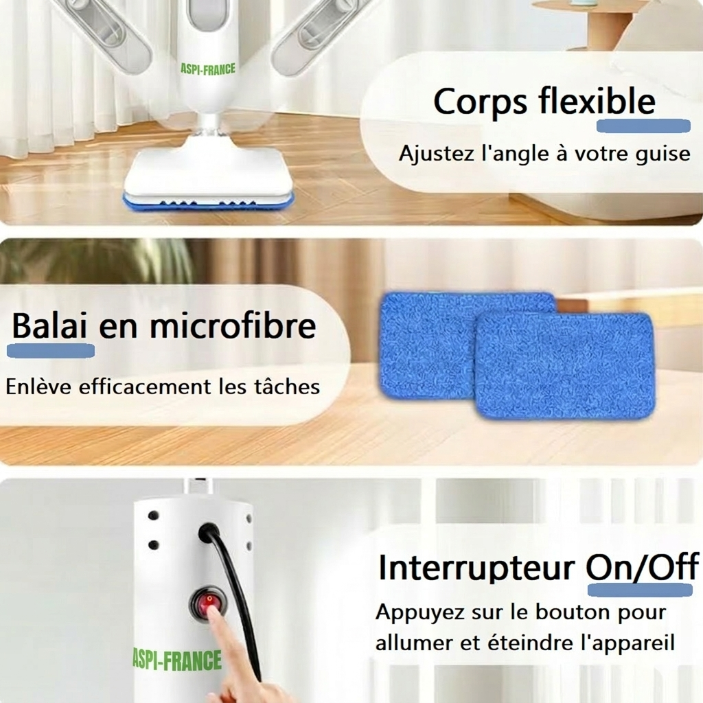 Balai vapeur CD-260 en utilisation sur carrelage | Aspi-France