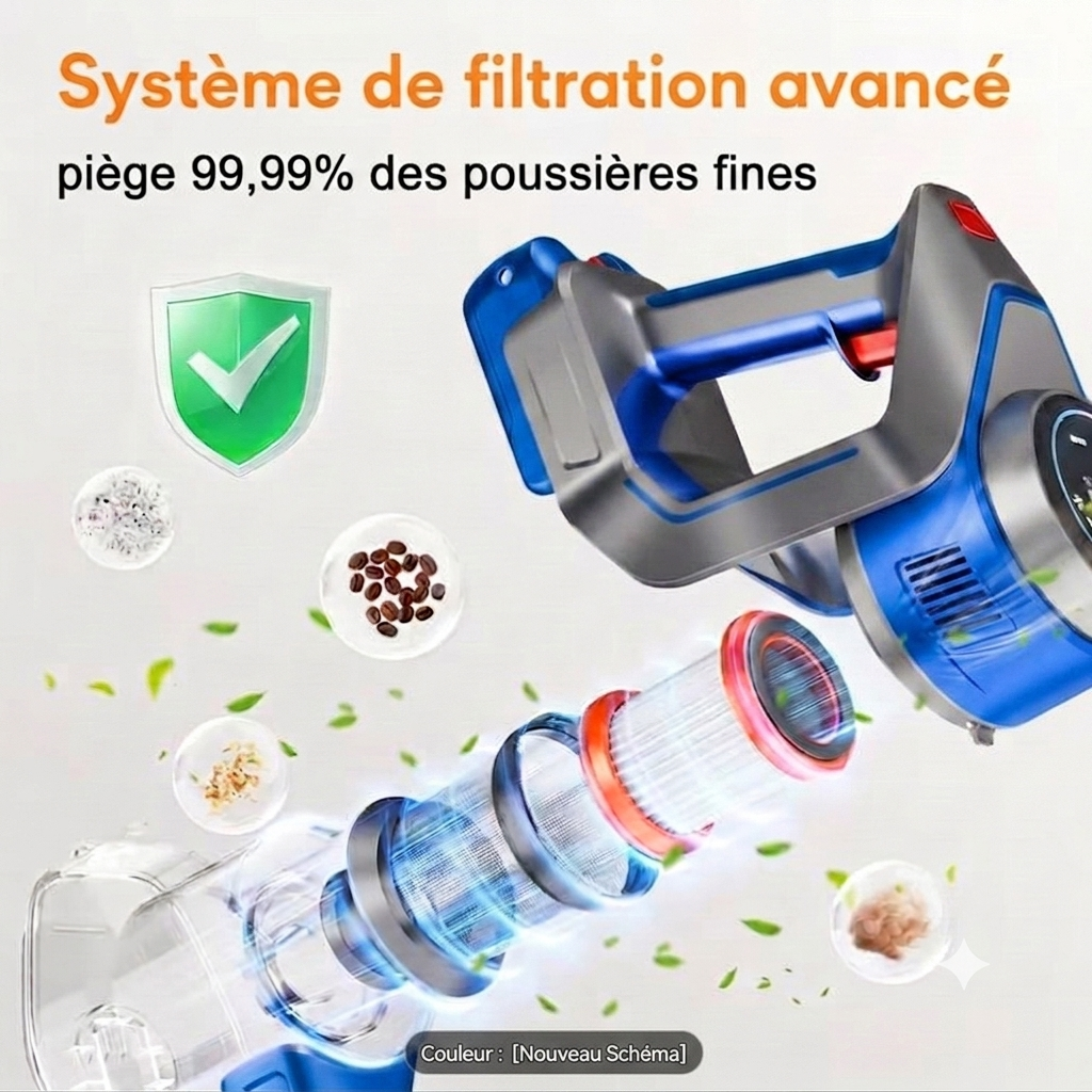Aspirateur Balai Sans Fil B-510-E – 70 KPA | 55 min | Écran LED | 2 Modes