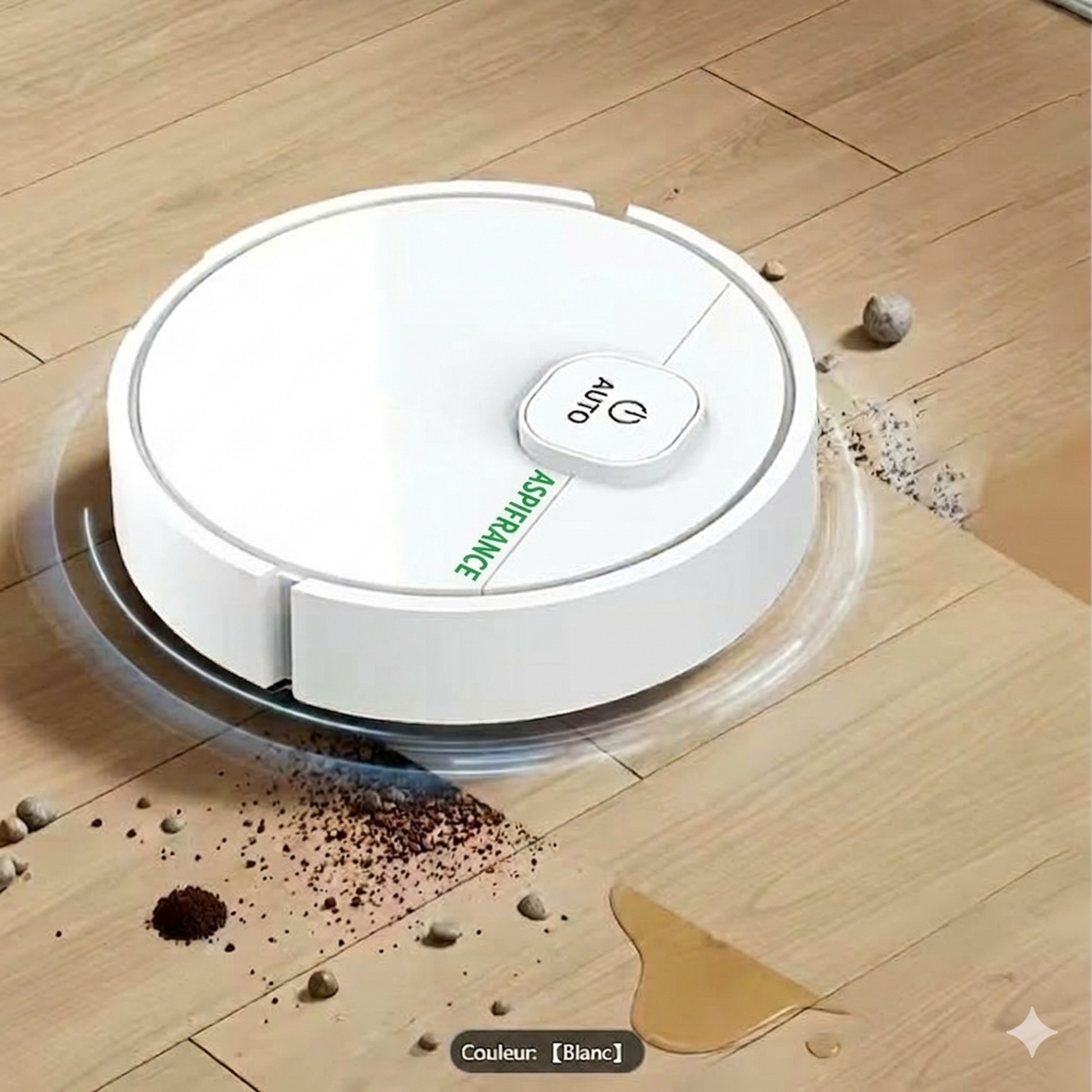 Mini robot aspirateur ED-27 en fonctionnement sur sol | Aspi-France