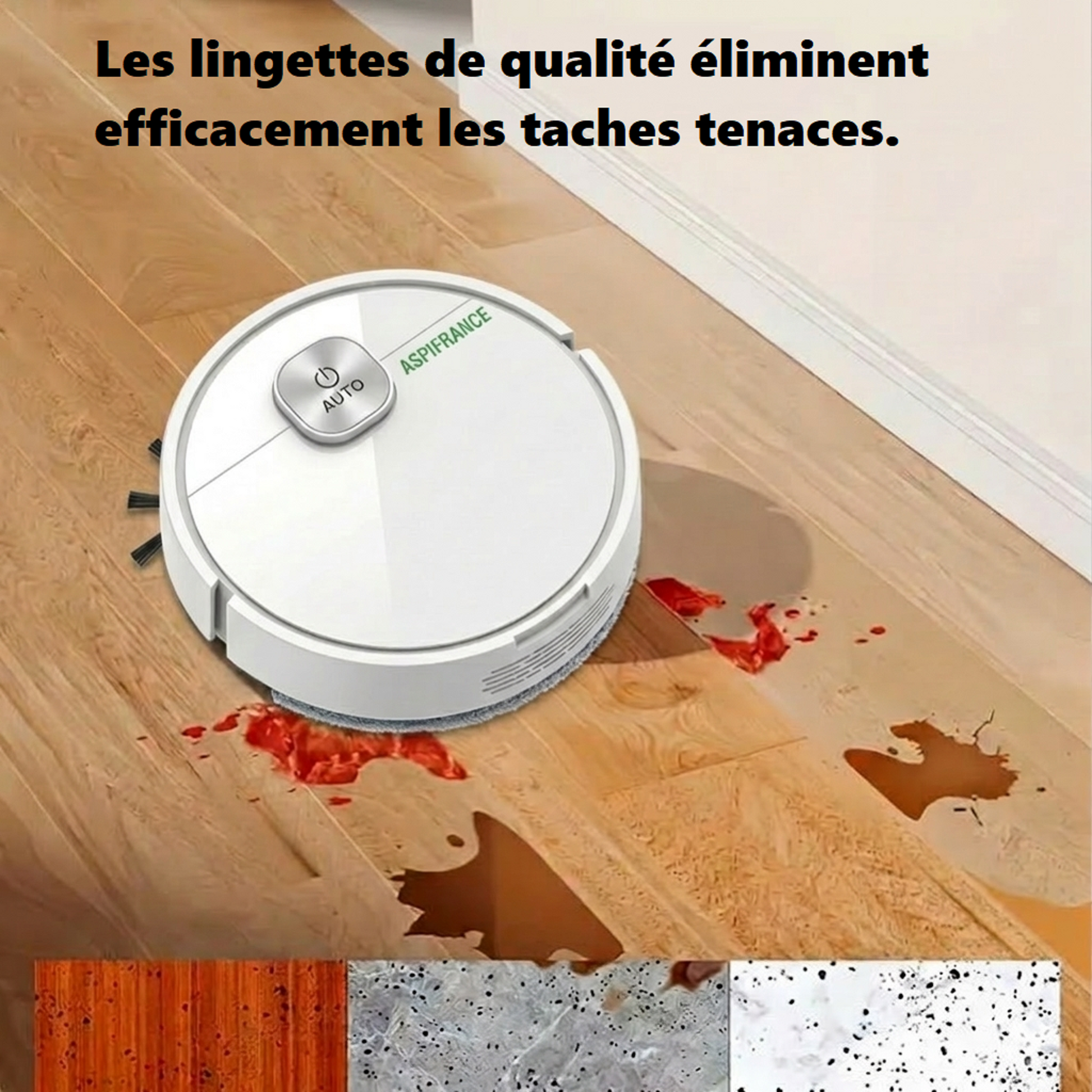 Mini robot aspirateur ED-27 en fonctionnement sur sol | Aspi-France