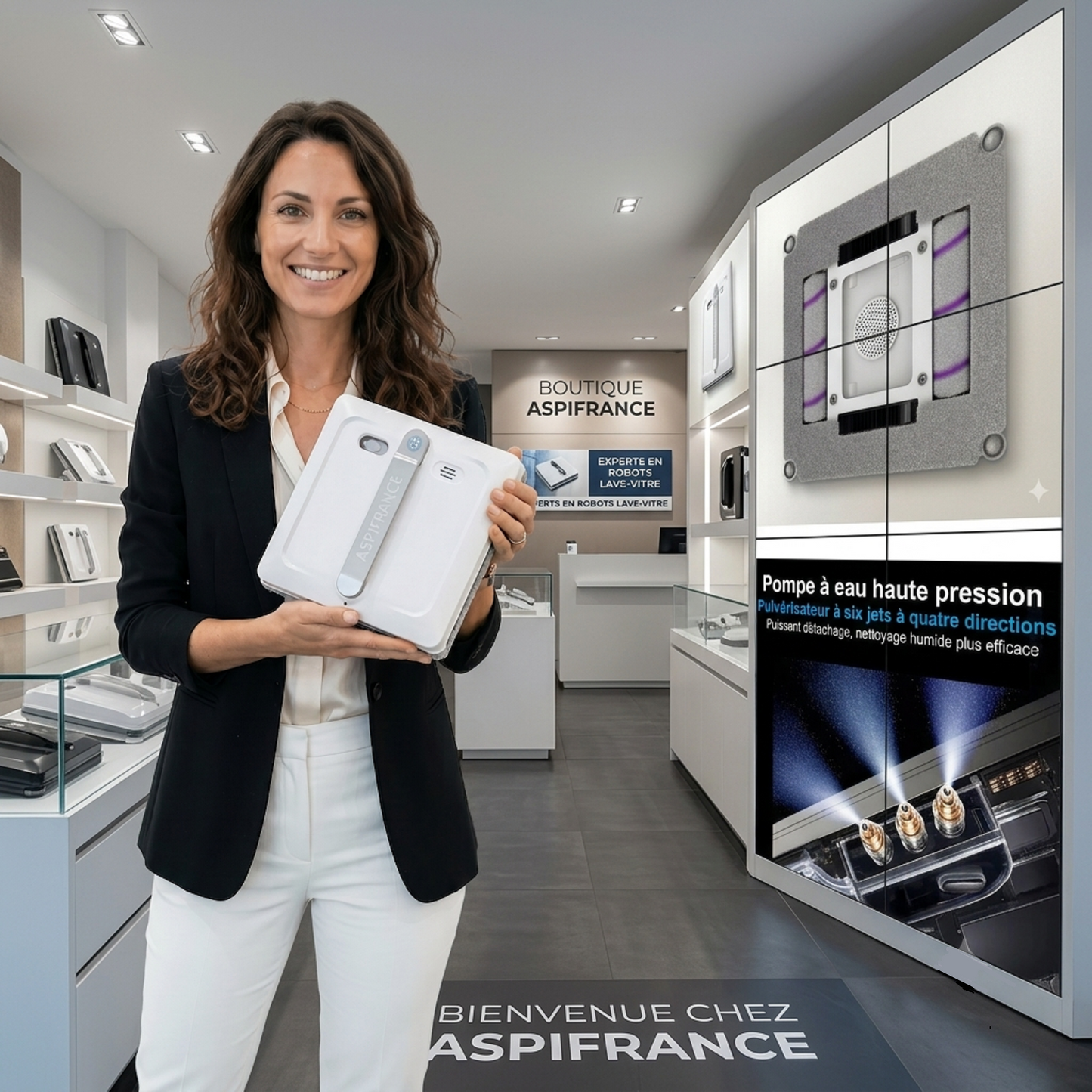 Vendeuse qui présente le Robot EDC-300