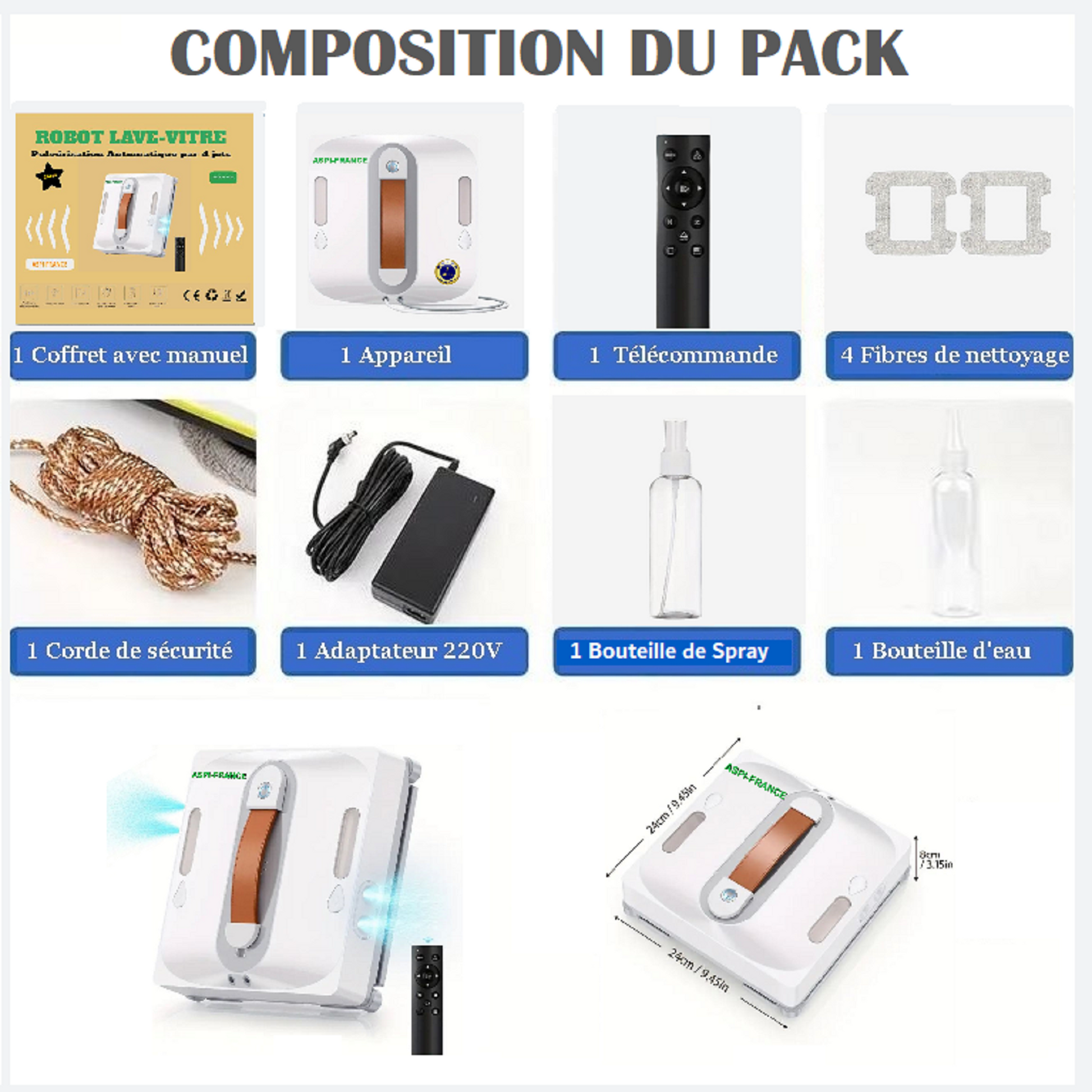 Robot lave-vitre AMG12 composition du pack