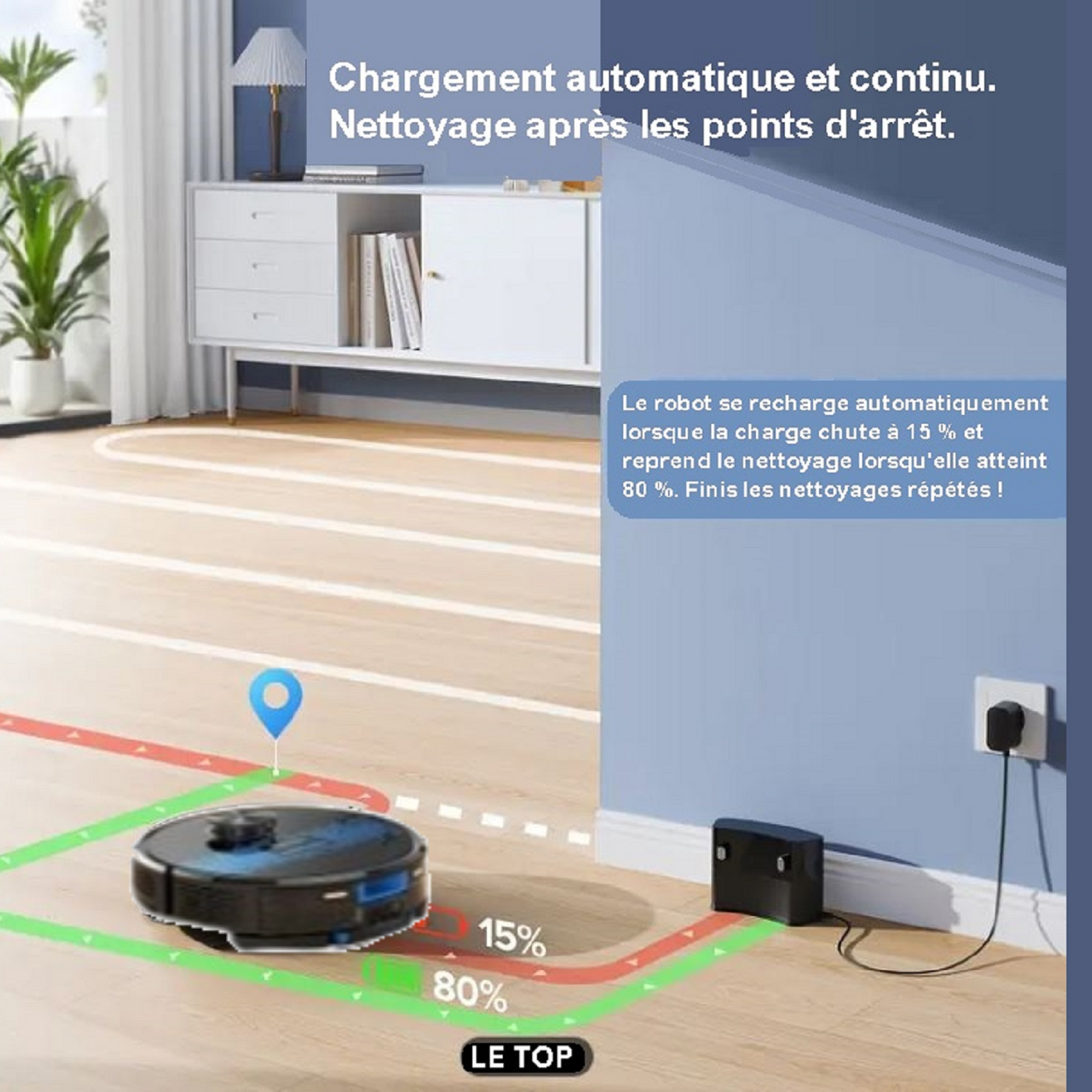 Robot Aspirateur/Laveur SL60D - Retour sur la base de chargement électrique.