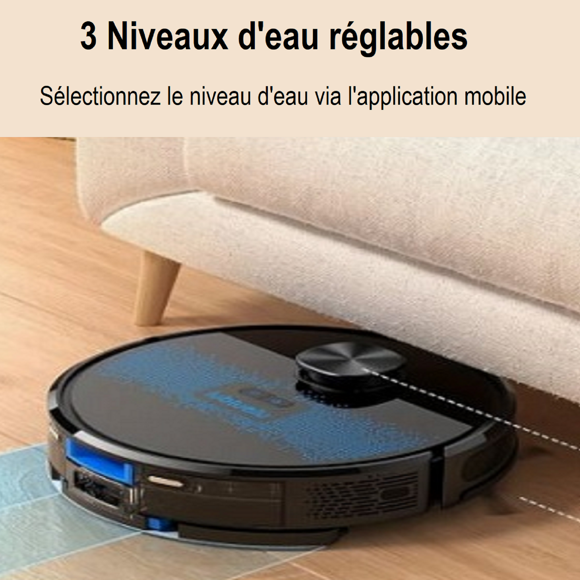 Robot Aspirateur/Laveur SL60D - Le robot passe sous un canapé.
