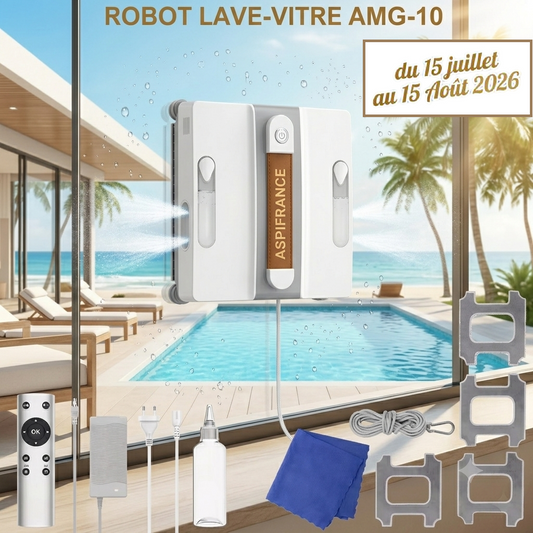 Robot lave-vitre AMG-10 - posé sur une vitre | Aspi-France