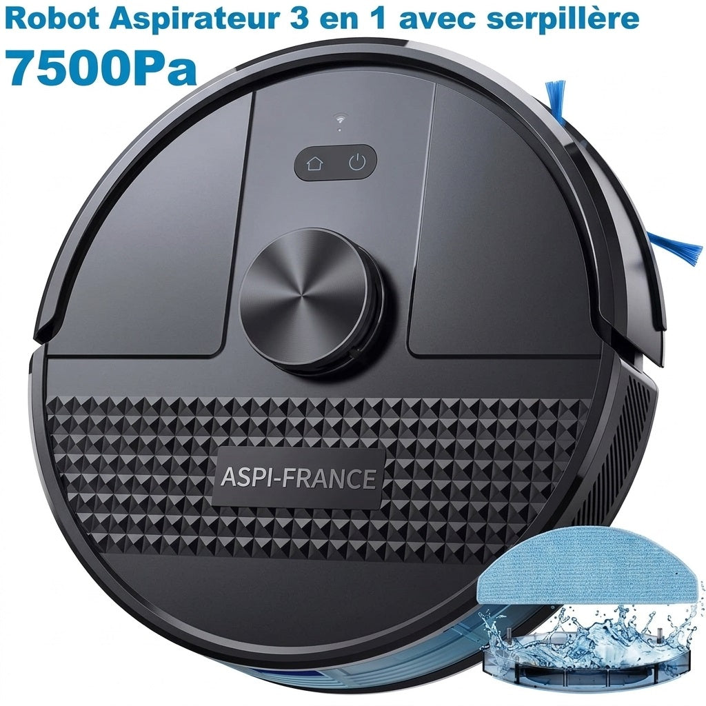 Robot Aspirateur Laveur SL68 – 3 en 1 | 7500 Pa | Wi-Fi & Serpillère | Aspi-France