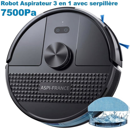 Robot Aspirateur Laveur SL68 – 3 en 1 | 7500 Pa | Wi-Fi & Serpillère | Aspi-France