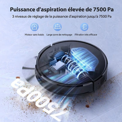 Robot Aspirateur Laveur SL68 – 3 en 1 | 7500 Pa | Wi-Fi & Serpillère | Aspi-France
