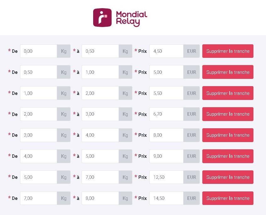Mondial relay tarifs